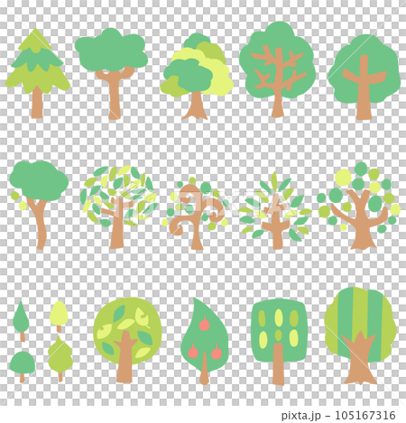 各種形狀的簡單樹木的彩色插圖集 105167316