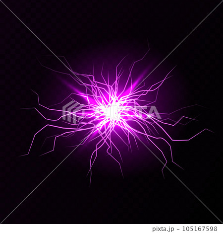 Lightnings, thunderbolt strikes isolated. Ground cracks with light inside. Powerful electrical discharge, Realistic 3d vector bolts set isolated on black background Lightnings, thunderbolt strikes isolated. Ground cracks with light inside. Powerful electrical discharge, Realistic 3d vector bolts set isolated on black background 105167598