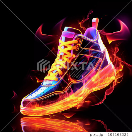 Futuristic Fashion Sneakers on Vivid Abstract Background Futuristic Fashion Sneakers on Vivid Abstract Background 105168323