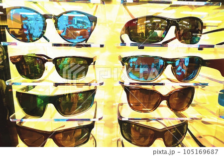sunglasses on a rack 105169687