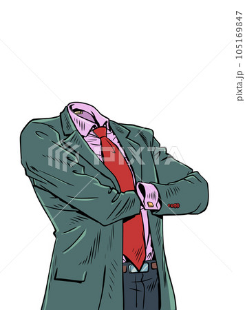 Shop of men s suits for real gentlemen and office workers. A tailor s shop that can mend clothes. A man s suit with a red tie stands. Pop Art Retro 105169847