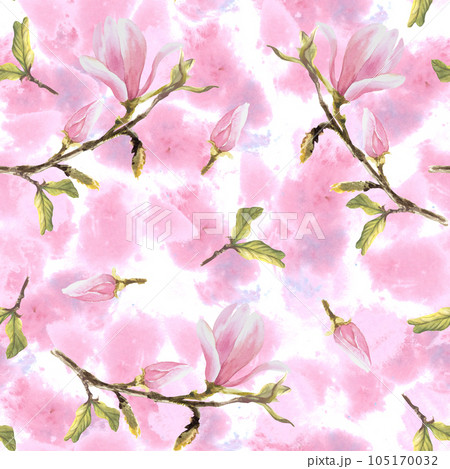 Watercolor Seamless Pattern Hand painted illustration Magnolia on white background 105170032