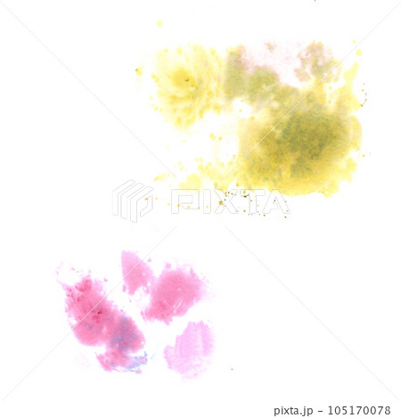 Hand painted watercolor pink and green spots and splashes Illustration Isolated on a white background 105170078