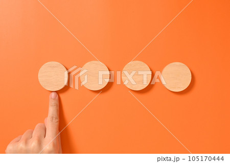 Hand with wooden cubes mock up on abstract background, Copy space, Wooden blocks with copy space for text or symbols, Background with copy space 105170444