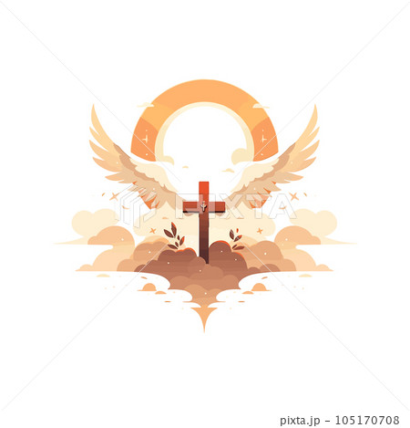 Cartoon christian Cross, Holy Spirit symbol and dove. Baptism Isolated on white background. Vector illustration EPS10 105170708