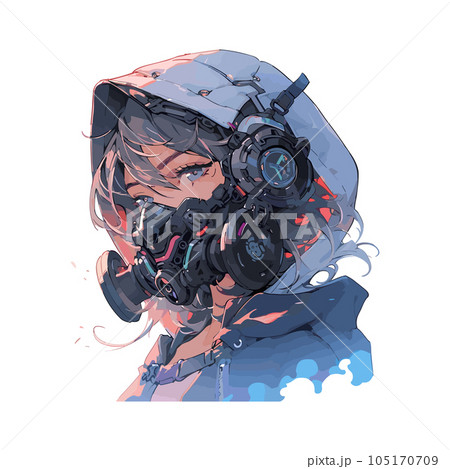 Anime manga beautiful girl, futuristic cyberpunk character in costume with a mask isolated on white background. Japanese manga style . Vector illustration EPS10 105170709