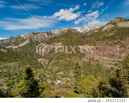 Sunny high angle view of the Ouray town Sunny high angle view of the Ouray town 105171155