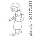 カバンを持ったヨロヨロと疲れて歩く女の子の全身線画 105171833