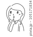口に指を持っていっている若い女の子モノクロ線画 105171834