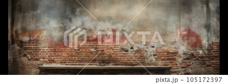 brick wall of red color, wide panorama of masonry. AI Generative. 105172397
