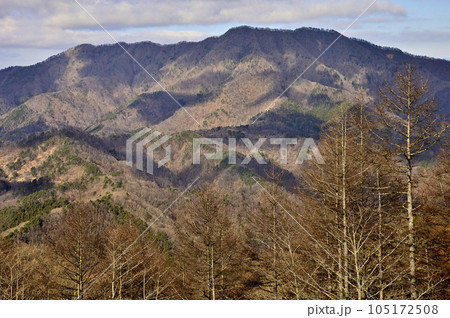 道志山塊の石割山より杓子山と鹿留山を望む 105172508