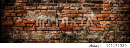 brick wall of red color, wide panorama of masonry. AI Generative. 105172589