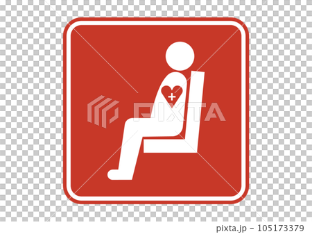 Priority seat mark 3D illustration of a red sick person silhouette sitting in a priority seat facing left 105173379