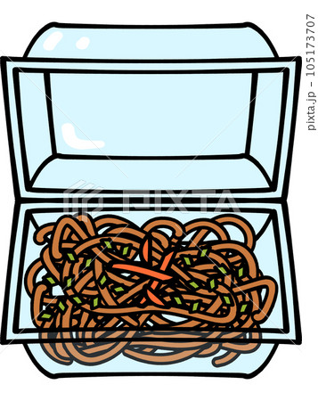 トレーに盛り付けられた焼きそばイラスト素材 105173707