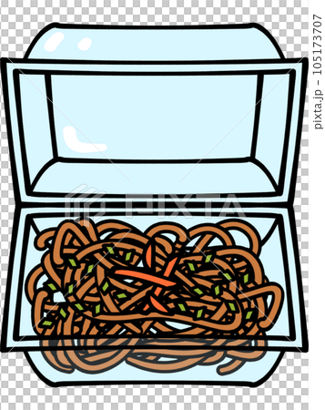 トレーに盛り付けられた焼きそばイラスト素材 105173707