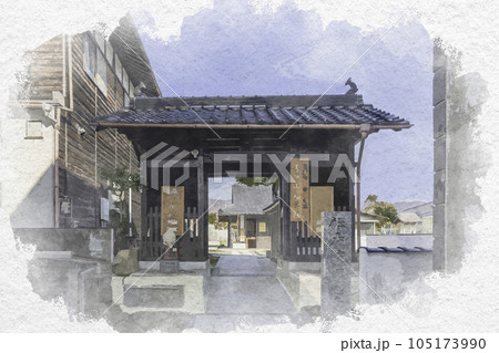 水彩画風 西条酒蔵通り 福寿院円通寺 山門 広島県東広島市 水彩画風 西条酒蔵通り 福寿院円通寺 山門 広島県東広島市 105173990