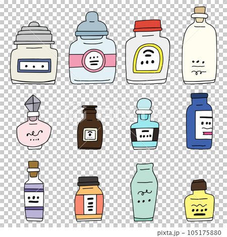 各種瓶子和容器的插圖集 105175880