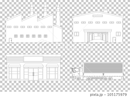 Line drawing illustration of logistics from production to sales 105175979