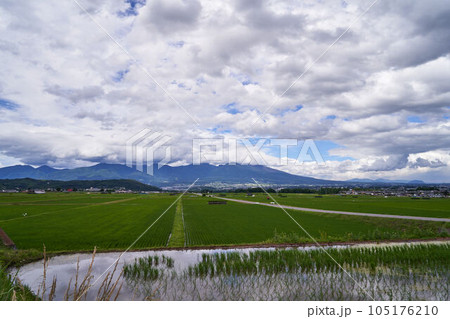 長野県佐久市　国道142号からの田園風景と浅間連峰 105176210