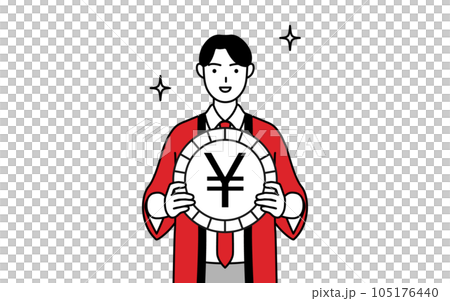 An image of foreign exchange gains and a strong yen, a male salesperson wearing a red happi coat 105176440
