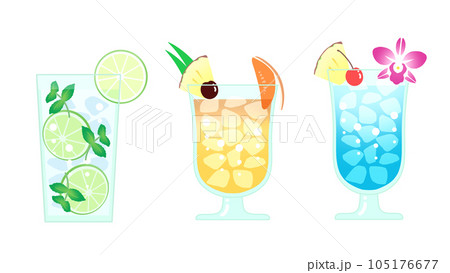 ポップでかわいいトロピカルなカクテルセット(モヒート、マイタイ、ブルーハワイ) ポップでかわいいトロピカルなカクテルセット(モヒート、マイタイ、ブルーハワイ) 105176677
