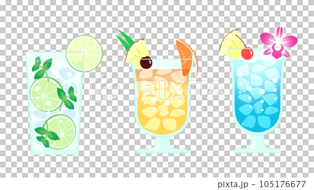 ポップでかわいいトロピカルなカクテルセット(モヒート、マイタイ、ブルーハワイ) ポップでかわいいトロピカルなカクテルセット(モヒート、マイタイ、ブルーハワイ) 105176677