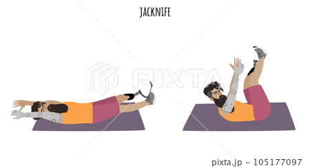 Man with a prosthetic leg and hand doing jacknife 105177097