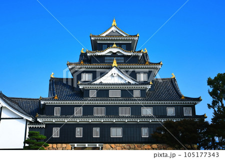 【岡山県】快晴の岡山城（令和の大改修後） 105177343