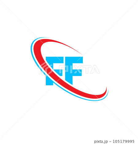 FF F F letter logo design. Initial letter FF linked circle upercase monogram logo red and blue. FF logo, F F design 105179995