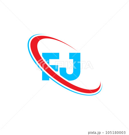 FJ F J letter logo design. Initial letter FJ linked circle upercase monogram logo red and blue. FJ logo, F J design 105180003