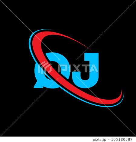 QJ Q J letter logo design. Initial letter QJ linked circle uppercase monogram logo red and blue. QJ logo, Q J design. qj, q j 105180397