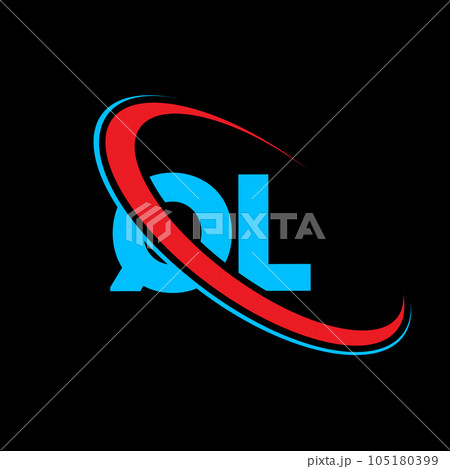 QL Q L letter logo design. Initial letter QL linked circle uppercase monogram logo red and blue. QL logo, Q L design. ql, q l 105180399