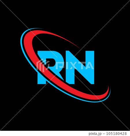 RN R N letter logo design. Initial letter RN linked circle uppercase monogram logo red and blue. RN logo, R N design. rn, r n 105180428