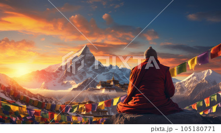Everest and Tibetan temples. 105180771