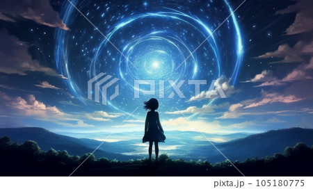 girl looks into space. 105180775