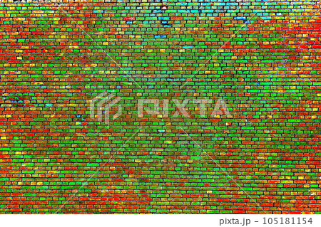 Large brick wall, uneven, broken and black burnt brick, bright brick background. Abstract Large brick wall, uneven, broken and black burnt brick, bright brick background. Abstract 105181154