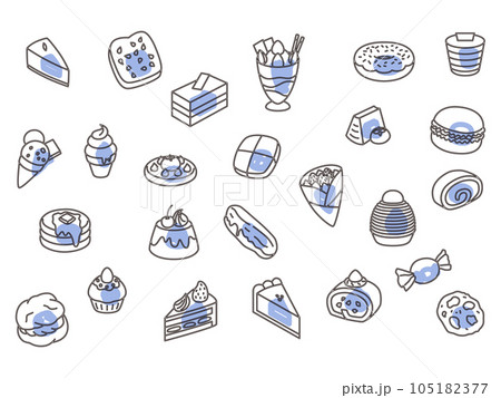 アウトラインスイーツの壁紙イラストアイコンセット　青 105182377