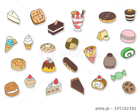 ステッカー風スイーツの壁紙イラストアイコンセット(背景なし) 105182382