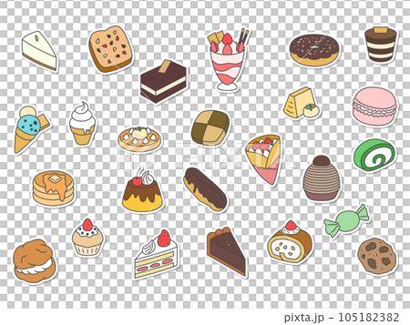 ステッカー風スイーツの壁紙イラストアイコンセット(背景なし) 105182382