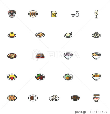 ミニミニ飲食カラーアイコンセット04 105182395