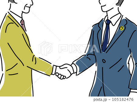 握手する男性と男性弁護士のシンプル線画イラスト(顔無し) 握手する男性と男性弁護士のシンプル線画イラスト(顔無し) 105182476
