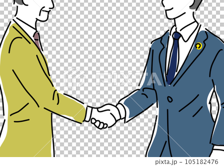握手する男性と男性弁護士のシンプル線画イラスト(顔無し) 握手する男性と男性弁護士のシンプル線画イラスト(顔無し) 105182476