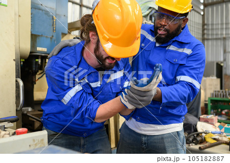 Engineer worker with accident at factory during working 105182887