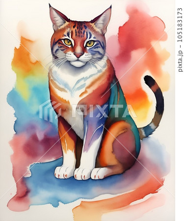 水彩で描いたかわいい猫のイラスト 水彩で描いたかわいい猫のイラスト 105183173