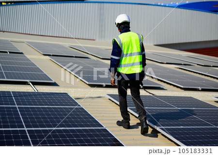 Professional engineer technician with safety helmet operating system 105183331