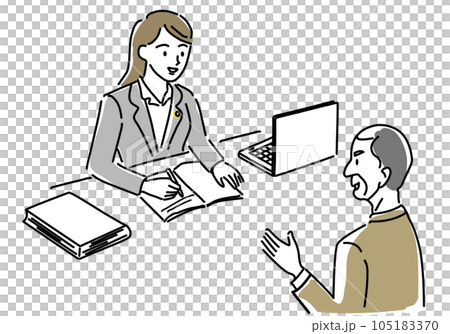 Simple line drawing illustration of a businessman consulting a female lawyer 105183370
