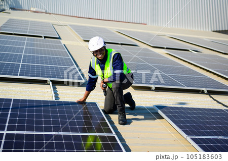 Professional engineer technician with safety helmet operating system 105183603