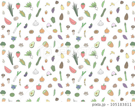 カラー野菜パターン壁紙イラスト 横向き カラー野菜パターン壁紙イラスト 横向き 105183811