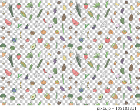 カラー野菜パターン壁紙イラスト 横向き カラー野菜パターン壁紙イラスト 横向き 105183811