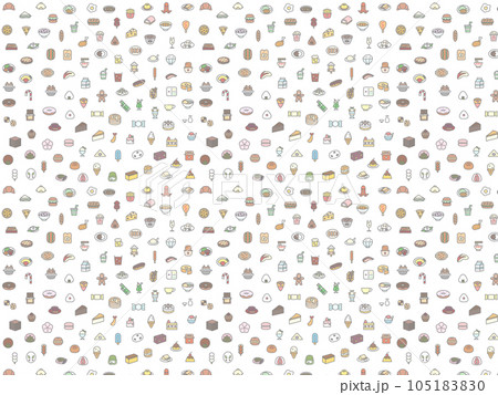 カラーミニ飲食パターン壁紙イラスト　横向き 105183830